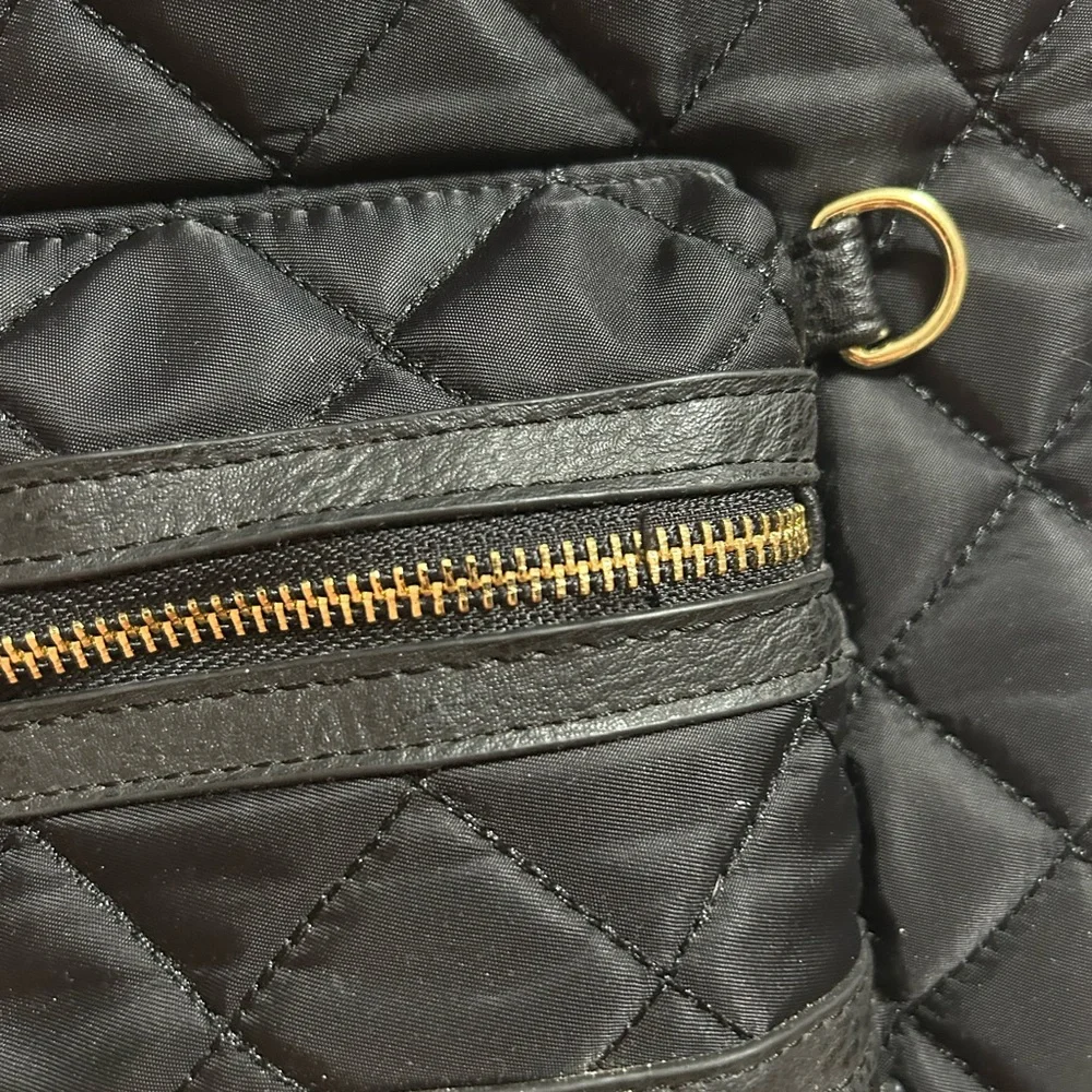 Steve Madden Black Quilted Backpack with Gold Zippers